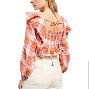 Free People Siena Plaid Pullover Top Size XS
